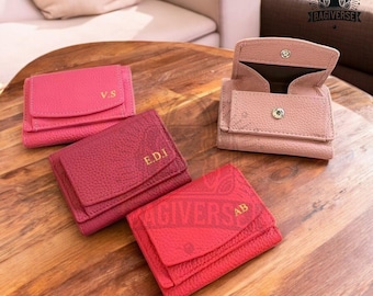 Personalized Small Wallet - Custom Initials Mini Card Holder, Vegan Leather Coin Purse, Compact Women’s Wallet,Gift for Her, Bridesmaid Gift
