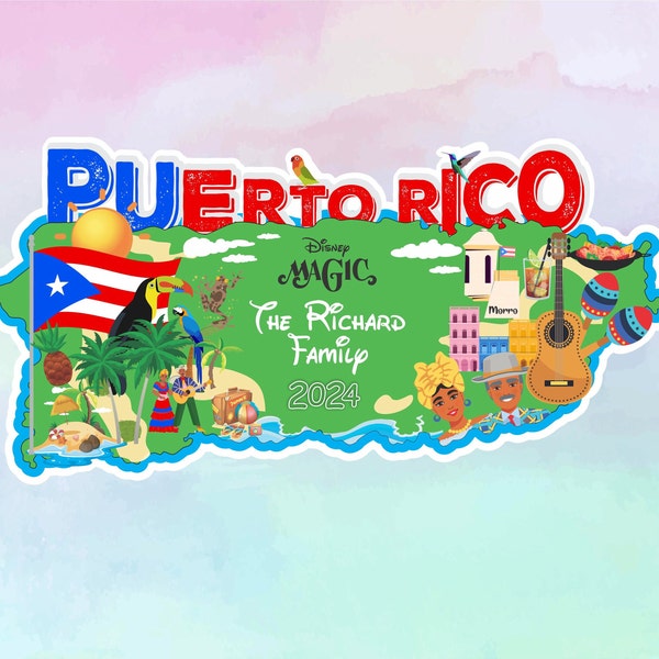 Puerto Rico Magnet, La Isla del Encanto Magnet, Disney Cruise Door Magnet, Disney Cruise Magnet, Personalized Magnet, Disney Wonder, Map