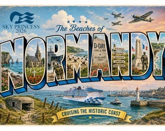 Normandy Personalized Vintage post card style magnet, Normandy magnet souvenir, Arromanches, Pointe du Hoc, D-Day