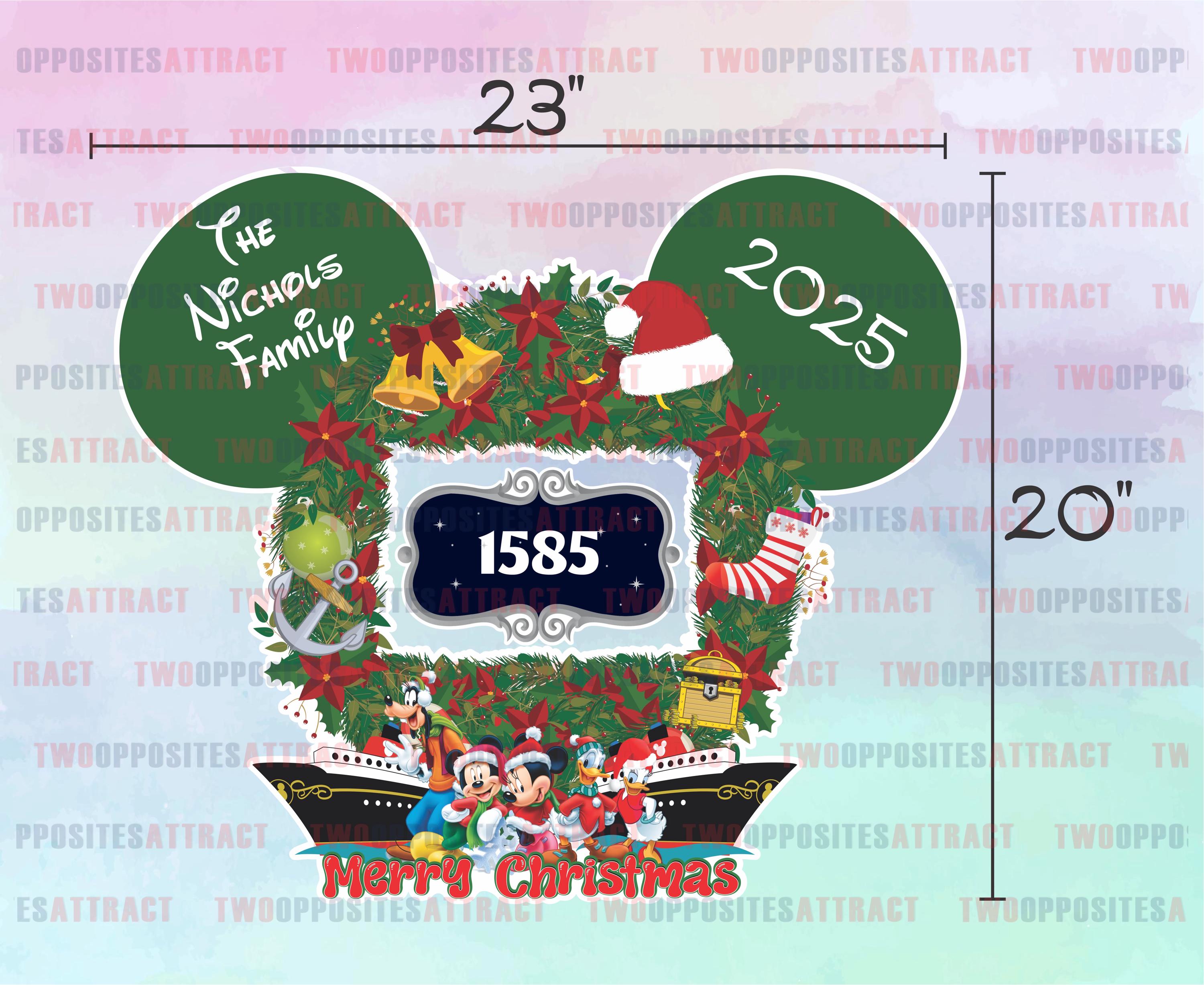 Disney Christmas Wreath Cruise Magnet Around the stateroom Number, Very MerryTime Cruise, Disney's Merry Christmas Magnet, Navidad Disney