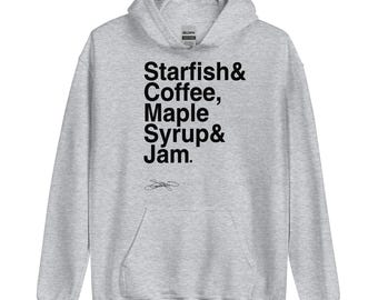 Starfish and Coffee Unisex Hoodie with Susannah Melvoin Signature - Black Print