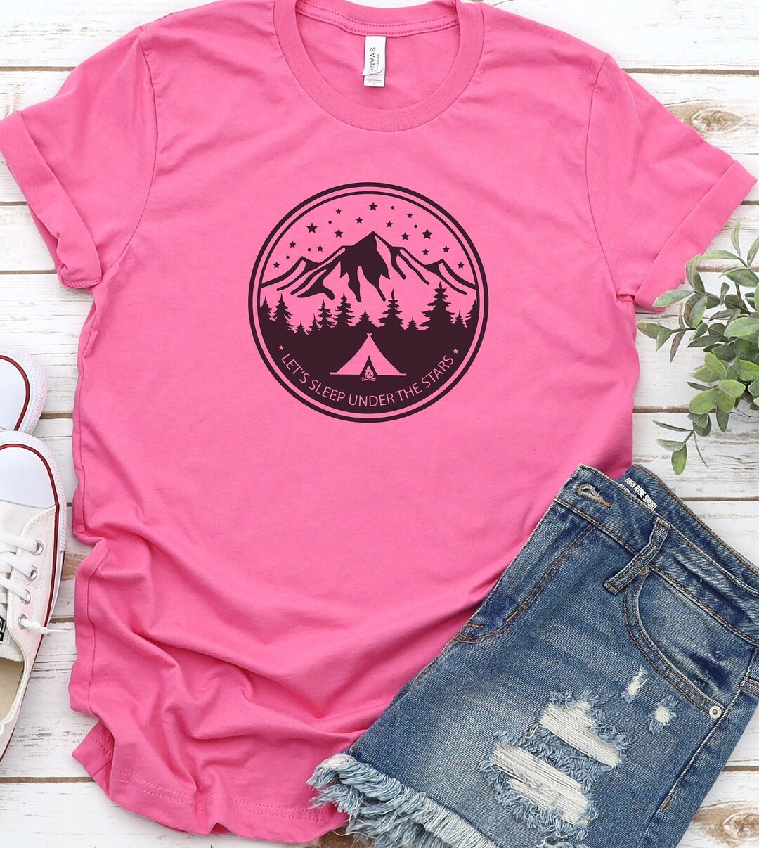 Camping Tshirt lets Sleep Under the Stars Camp Outdoors Tee Camp Fire