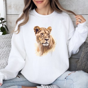 Lioness Crewneck Sweatshirt, Cozy elegance lioness lover&#39;s pullover, Majestic Lioness sweater, Lioness fan apparel top