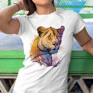 Lioness Tshirt gift for girlfriend lioness painting tee gift for her womens colorful Lioness t-shirt