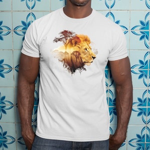 Lion Double Exposure Graphic Tee Wildlife Lion Graphic Shirt Unique Lion Graphic T-shirt Lion Fanatic T-shirt Lion Double Image Shirt