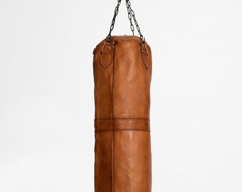 Unique Vintage Leather Punching Bag for Gym & MMA Enthusiasts, Cowhide Boxing Bag, Sandbag, Heavy Bag, Kickboxing Training bag, Easter gift