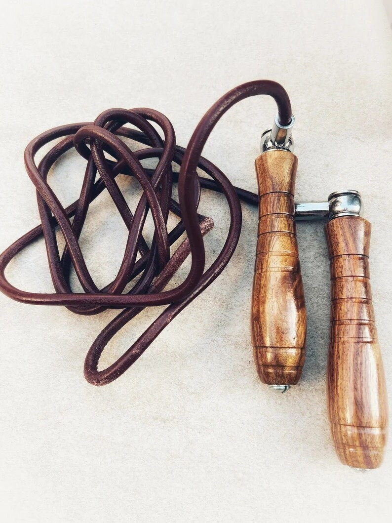 Vintage Style Wooden Handle Leather Skipping Rope, Jumping Rope, Workout Rope, Training Skipping Rope, Medical Rope, Exercises Rope,Gym Rope