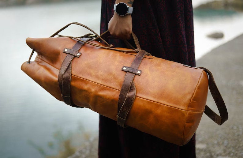 Vintage leather motorcycle duffel bag, weekender bag, luggage bag, travelling duffle bag, hiking bag, overnight bag, Easter gift image 4