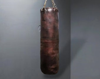 Crazy horse vintage leather heavy duty training punching bag,handmade boxing bag, MMA kickboxing sandbag,cowhide heavy bag, gym exercise bag