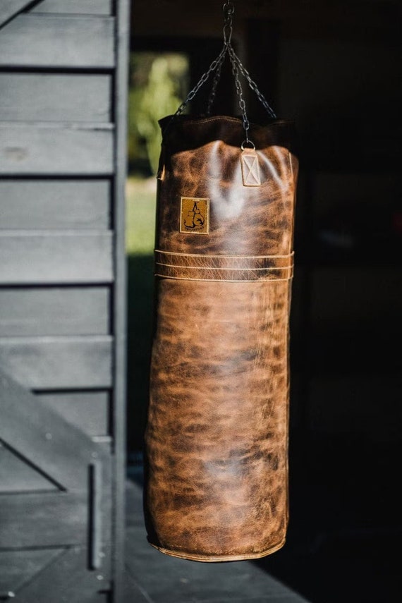 Saco de boxeo de cuero vintage retro saco de boxeo kickboxing MMA saco de arena hecho
