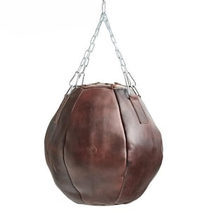 Retro brown leather wrecking ball,Heritage wrecking ball, punching bag, boxing ball,cowhide punching bag,workout heavy bag, leather sand bag