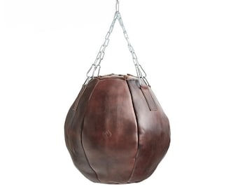 Retro brown leather wrecking ball,Heritage wrecking ball, punching bag, boxing ball,cowhide punching bag,workout heavy bag, leather sand bag