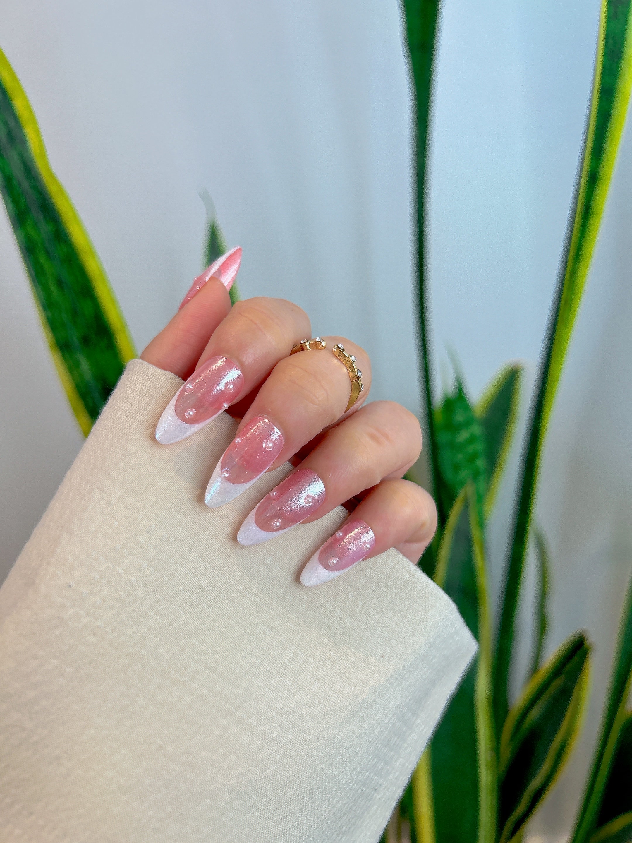French Tip Pearl Nails Pearl Nails Press on Nails Stick Ons French