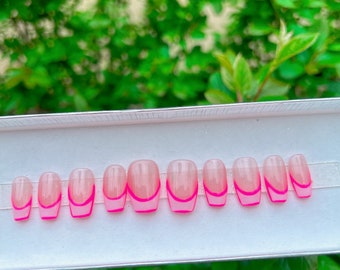 Uñas postizas Pinky Press, uñas francesas postizas, uñas adhesivas transparentes hechas a medida, uñas clásicas