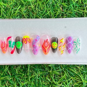 Abstract, Colorful & Fun Press On Nails for Short Almond Nails, Luxury Glue on Nail or faux nails, made to order