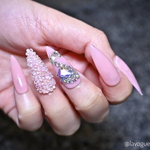 Handmade press on nails stiletto with Swan, luxury false or fake nails, made for demand of glue on nails, stiletto stick on nails
