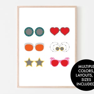 Óculos de sol Elton John - Impressão colorida de moda musical dos anos 70 e 80 - Download digital moderno minimalista para impressão - Retrato, paisagem e quadrado