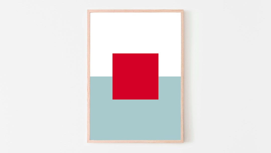 Red and Blue Geometric Art Print Colorful Minimal Wall Etsy