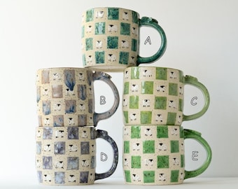 Handmade Speckled Clay Sheep Mug: Hand-Painted Ceramic Coffee Cup