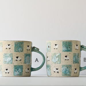 Handmade Sheep Mug: Speckled Clay Pottery, Hand-Painted Design