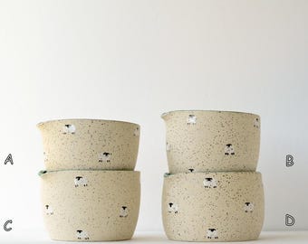 Handmade Speckled Clay Matcha Bowl | Sheep Design, Colorado Pottery