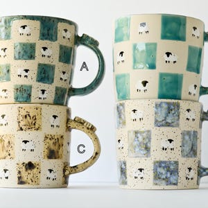 Handmade Speckled Clay Sheep Mug: Hand-Painted Ceramic Coffee Cup