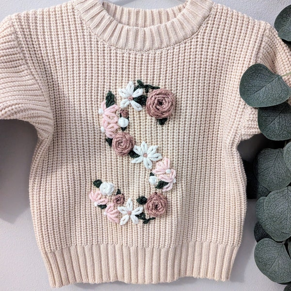 Flower Initial Baby/ Toddler Sweater