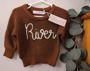 Brown Custom Baby Name Sweater