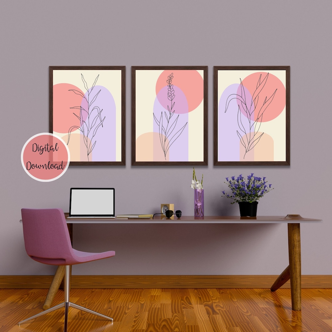 Minimalist Boho Wall Art, Modern Wall Art Set of 3 Printable, Abstract ...