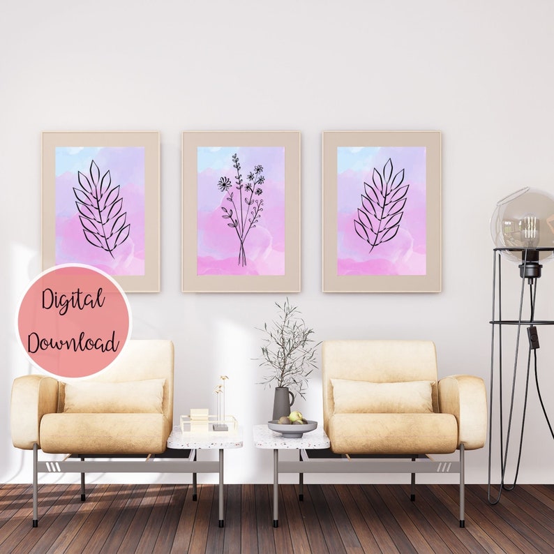 Botanical Wall Art Set of 3,abstract Gallery Wall Set, Botanical Print
