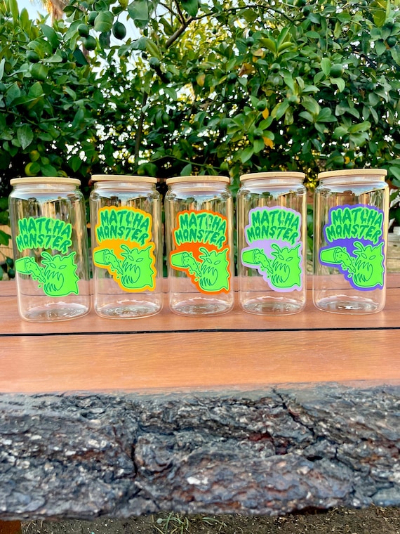 Matcha Monster, Beer Glass Can Cup Tumbler, horror, spooky design, retro aesthetic, Spooky Shop, matcha latte cup, Halloween