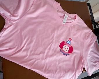 Heart Clown Design, custom pink t-shirt, clown core, clown aesthetic, clown fan, clown merch, gift ideas, birthday gift, spooky shop