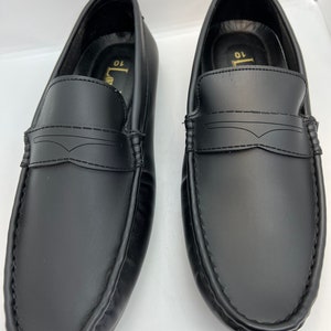 Men&#39;s Black PU leather all handmade slip-on loafers for party, business, office, work, dress, casual shoes premium UK fast delivery