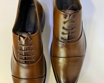 Handmade Brown Leather Oxford Brogues: Men's Lace-up Dress Shoes