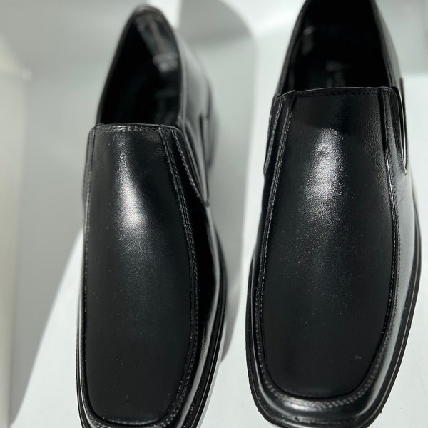 Smart men's black leather slip-on handmade dress business office party black shoes