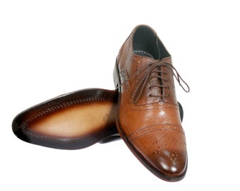Men's Genuine Leather Handmade Brogues for Formal, Dress, Party, Office, Wedding, Shoes lace-up with Leather Sole.