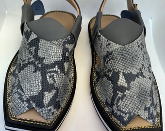 Men's all-handmade genuine leather Peshawari kaptaan sandals/chappal snakeskin pattern