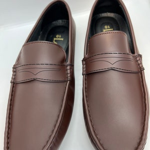Men&#39;s Brown PU leather all handmade slip-on loafers for party, business, office, work, dress and casual shoes premium UK fast delivery