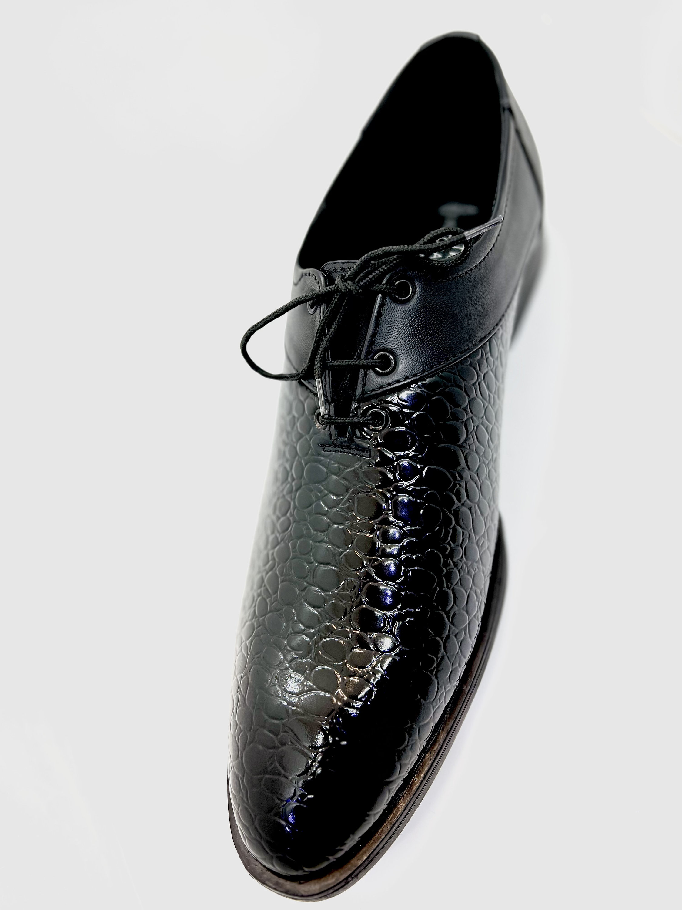 Men's Black Leather Crocodile Patterns Laceup Oxford Shoes