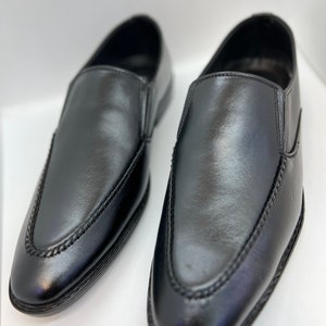 Men's genuine leather slip-on all-handmade party dress office school shoes black colour narrow toe.