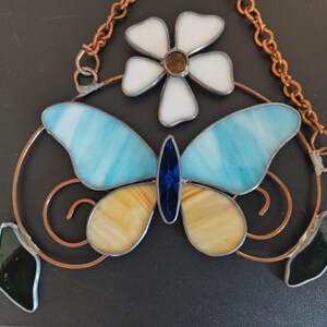 Blue butterfly stained glass suncatcher