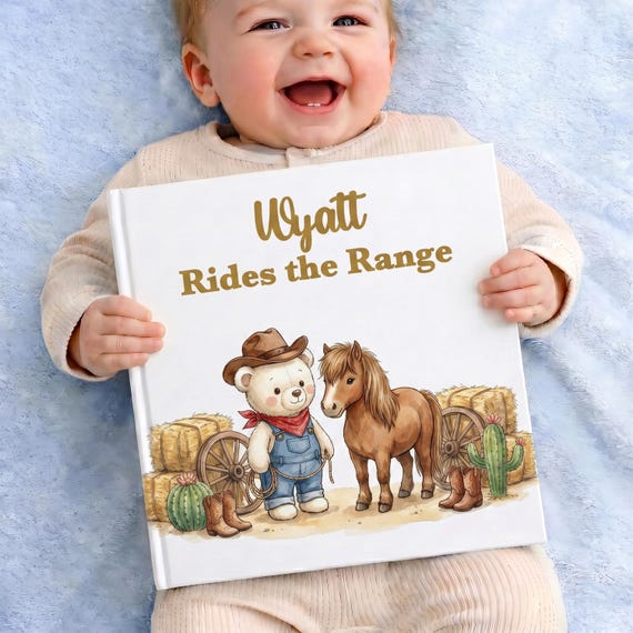 Personalized Cowboy Book for Boys, Custom Storybook for Toddlers, Western Name Keepsake, Ranch Pony Nursery Gift, First Birthday Gift