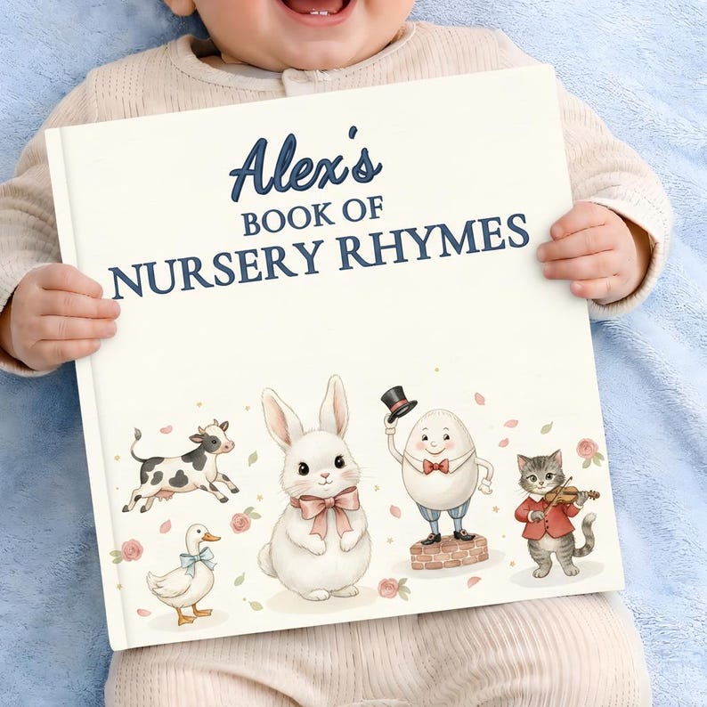 Personalisierte Kinderreimebuch, personalisiertes Baby Bilderbuch, Namenbuch, Geburtsgeschenk, Taufe Bild 1