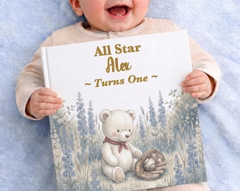 Personalized First Birthday Book, Baseball 1st Birthday Gift for Baby Boy, Custom Name Keepsake Storybook, Little Slugger Turns One