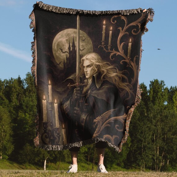 Castlevania Symphony of the Night Blanket, SOTN Woven Throw, Gothic Vampire Decor, Retro Gaming Gift, Playstation OST Vintage Horror Blanket