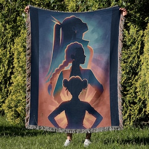 Kpop Huntrix Inspired Woven Blanket, Kpop Demon Hunters Tapestry, Mira, Rumi, Zoey Throw, Gift for Huntrix fans, Saja Boys Fans Gift