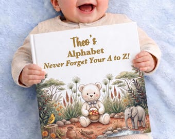 Personalized Alphabet Book for Kids, Elephant ABC Keepsake with Custom Name, Nursery Storybook, Baby Shower Gift, Toddler First Birthday