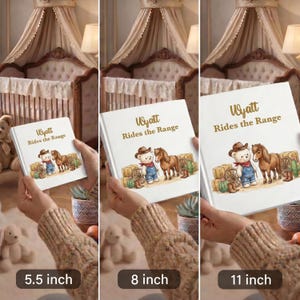 Libro vaquero personalizado para niños, libro de cuentos personalizado para niños pequeños, recuerdo con nombre del Oeste, regalo de guardería con temática de ponis de rancho, regalo de primer cumpleaños imagen 10