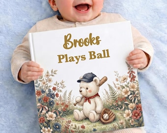 Personalized Baseball Book for Boys, Custom Name Sports Storybook, Future All-Star Nursery Keepsake Gift Idea, Teddy Bear Story Book