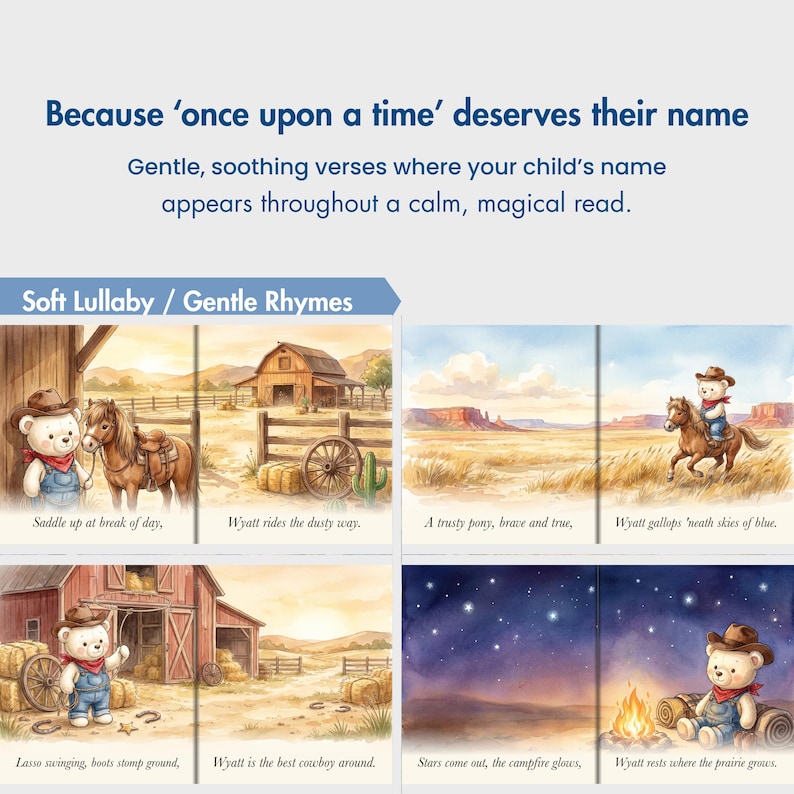 Libro vaquero personalizado para niños, libro de cuentos personalizado para niños pequeños, recuerdo con nombre del Oeste, regalo de guardería con temática de ponis de rancho, regalo de primer cumpleaños imagen 8